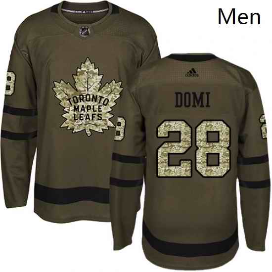 Mens Adidas Toronto Maple Leafs 28 Tie Domi Authentic Green Salute to Service NHL Jersey